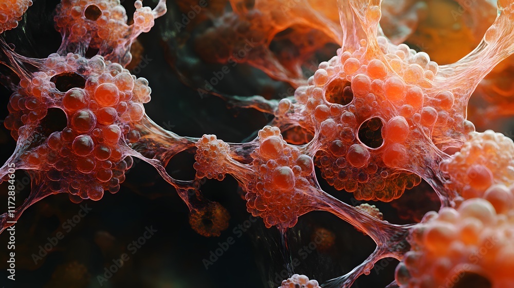 Aufkleber close-up view of interconnected cells, showcasing intricate details and complex structure. a microsc