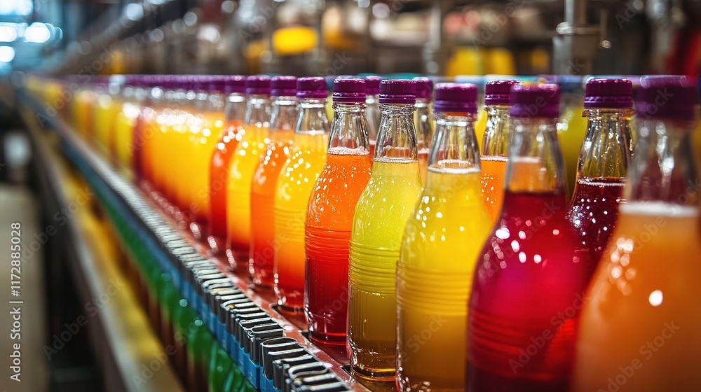 Poster advanced packaging machine for bottling colorful drinks in action