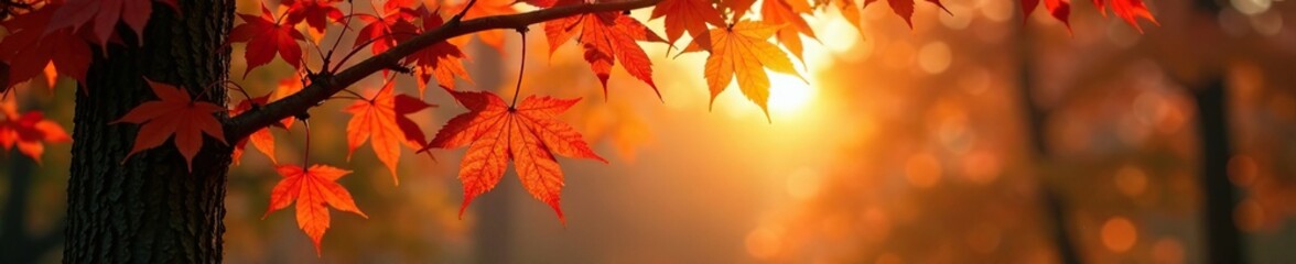 Fototapeta premium Maple tree against a backdrop of fading autumn sunlight, trees, nature, autumn