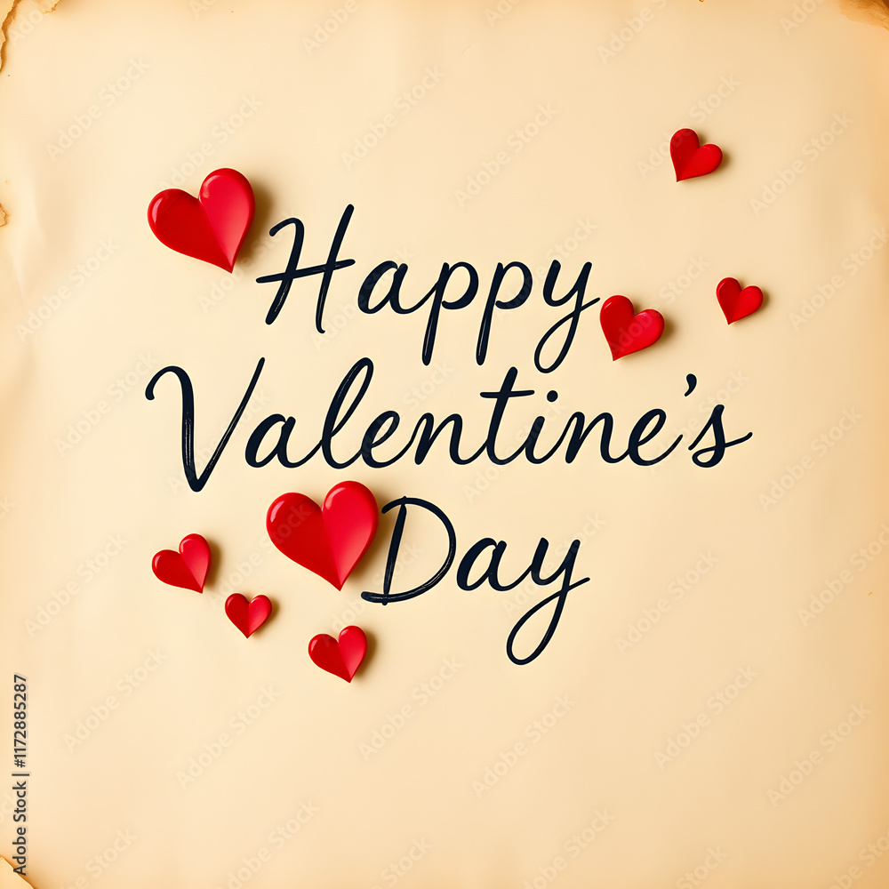 Fototapete happy valentine's day handwritten in elegant script on aged textured parchment adorned with delicate