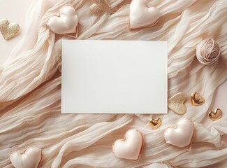 Heart-shaped decorations and blank canvas create a romantic and cozy atmosphere for creative expressions