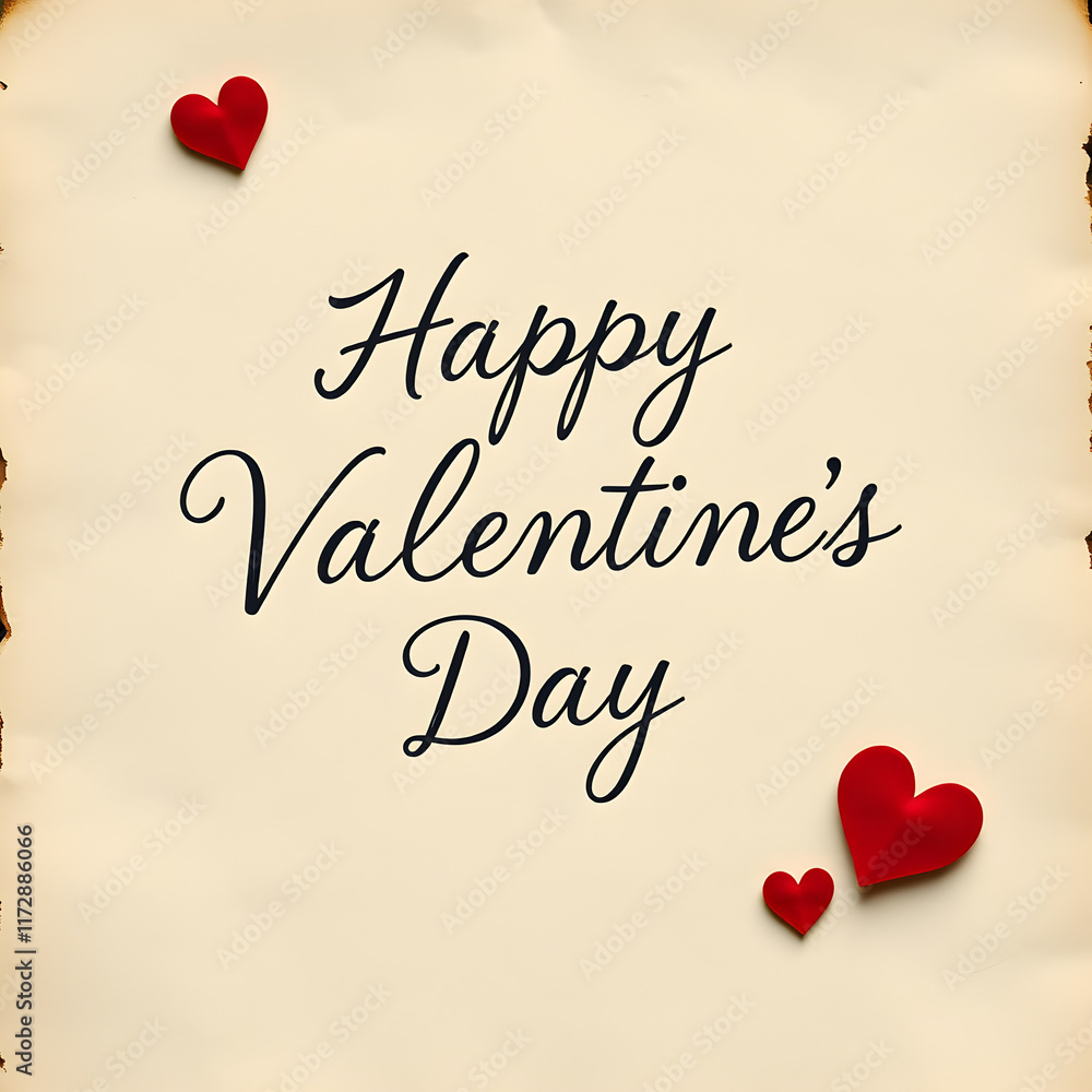 Fototapete happy valentine's day handwritten in elegant script on aged textured parchment adorned with delicate