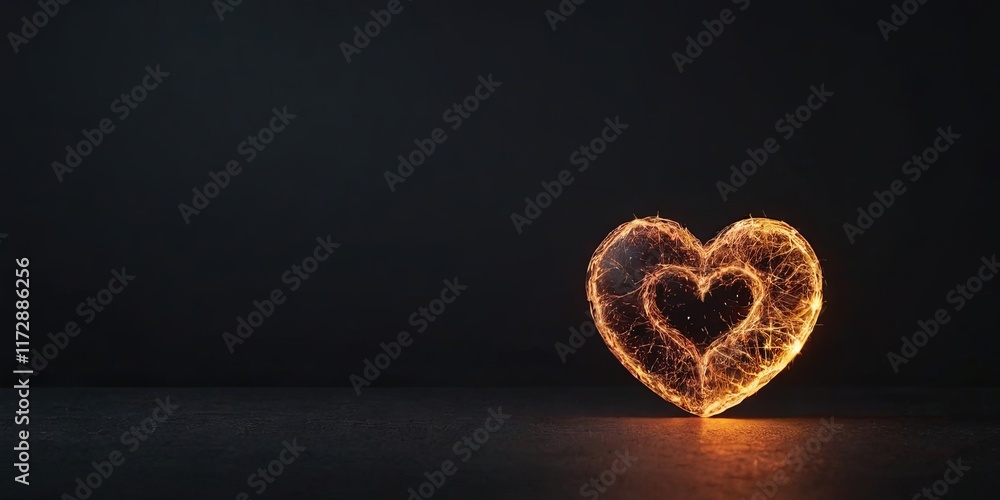 Poster a heart made of light is lit up on a dark background