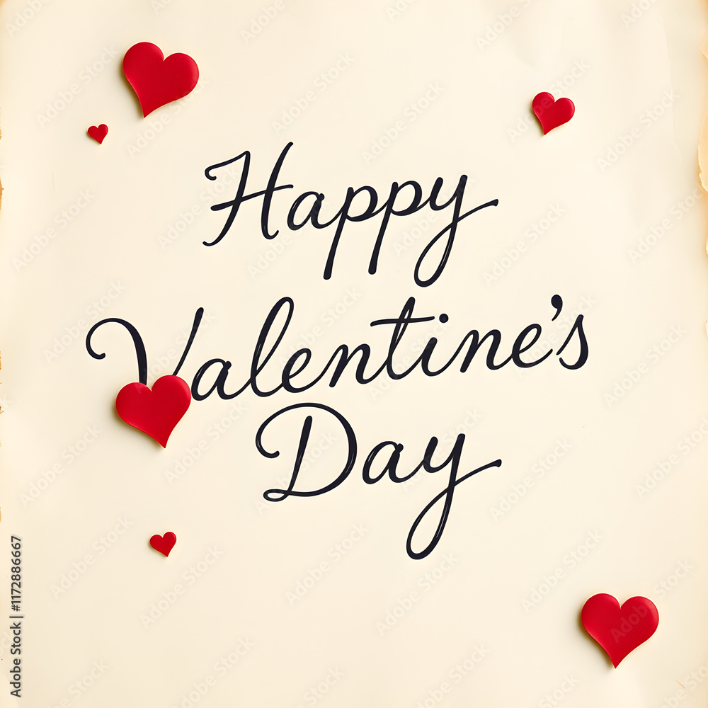 Fototapete happy valentine's day handwritten in elegant script on aged textured parchment adorned with delicate