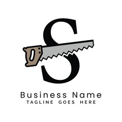 Letter S handsaw logo. Alphabet S woodwork and carpentry icon