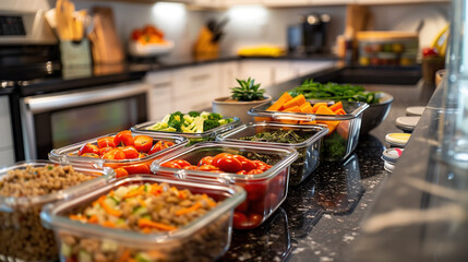 Obraz premium Preparing a colorful, fresh vegetable salad on a kitchen counter, representing health, wellness, and mindful eating.