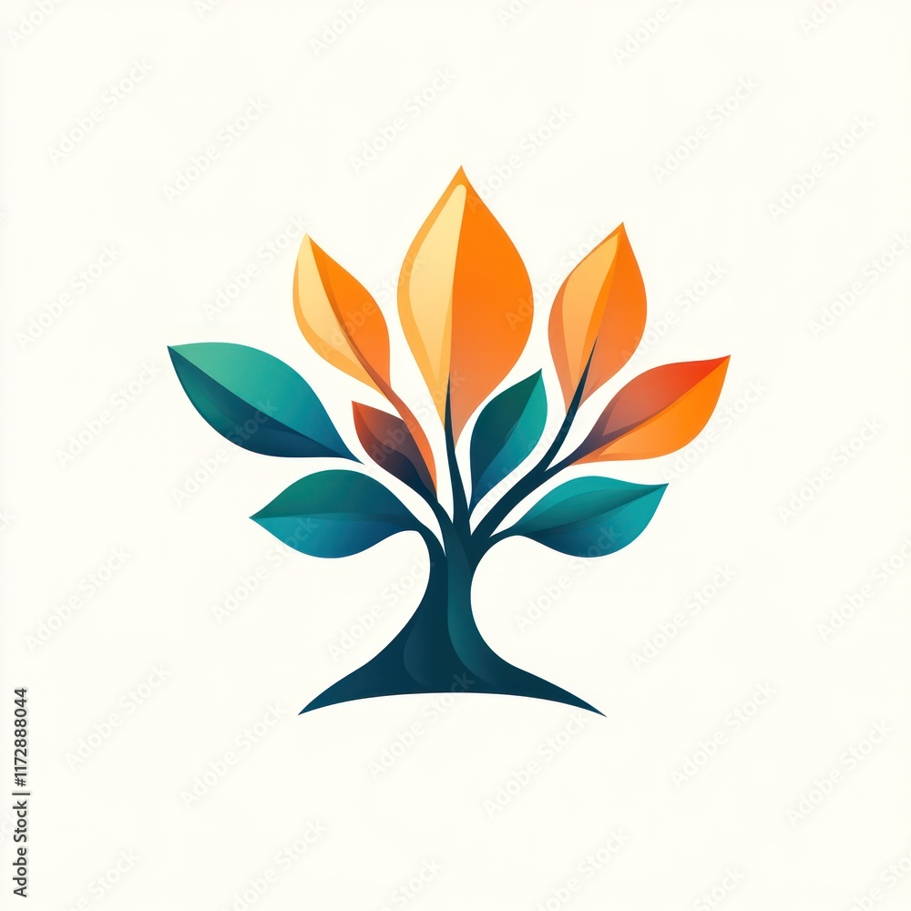 Poster abstract colorful tree with gradient leaves design