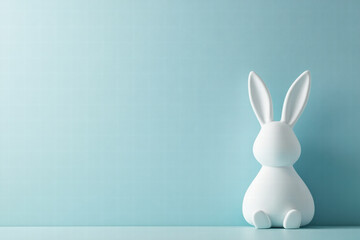 Obraz premium White Easter Bunny on Light Teal Background with Copy Space