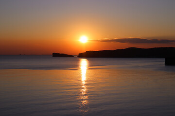 Beautiful sunset at sea. Vladivostok. Russky Island.