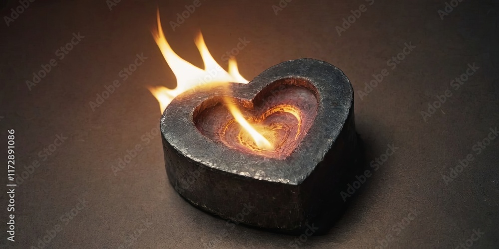 Poster a heart with a flame burning inside of it