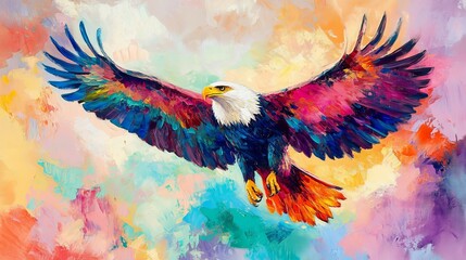 Obraz premium painting . Artistic drawing of a eagle flying. artist canvas art animal painting collection for decoration and interior. abstract colorful background.