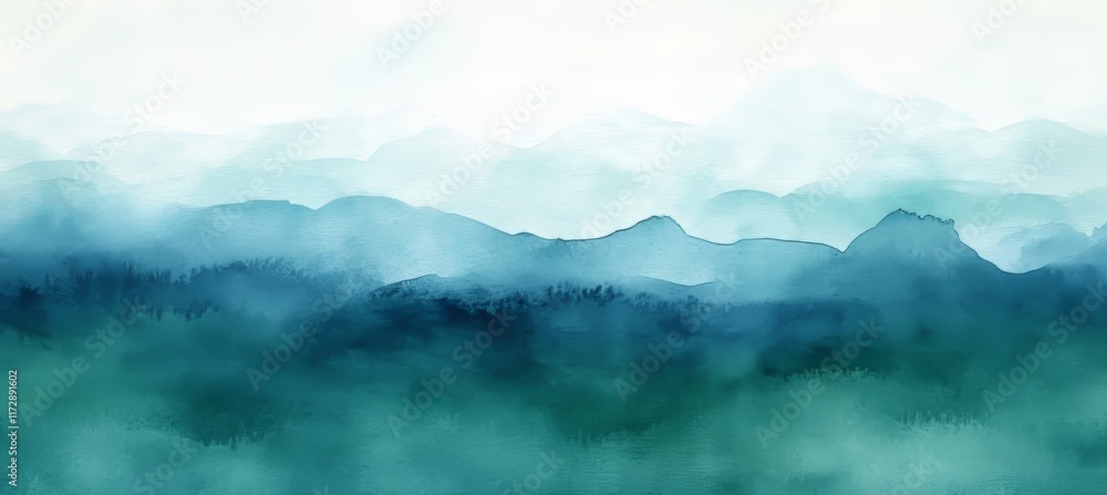 Poster abstract blue and green watercolor gradient background with a gentle bokeh effect and copy space