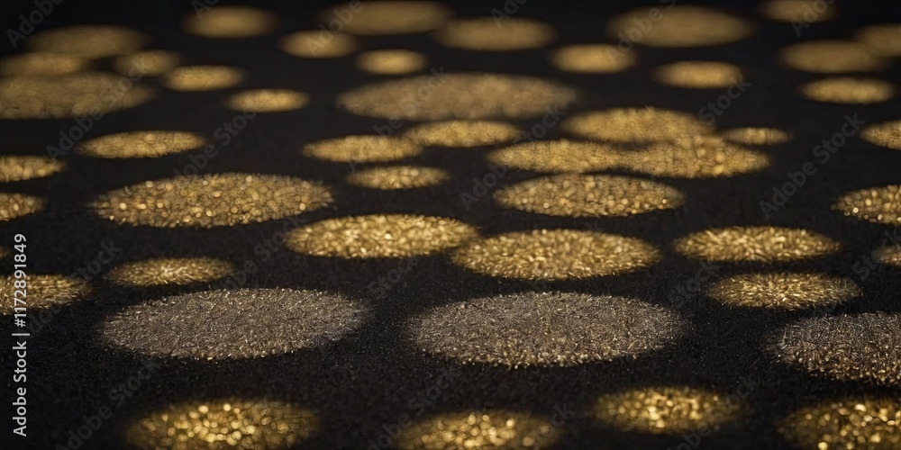 Poster a close up of a black and gold surface with many small gold circles