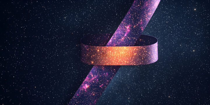 World Cancer Day research campaign  concept. A cosmic ribbon twists through a starry background, showcasing vibrant colors and celestial elements.