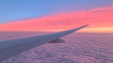 Obraz premium Serene Sunset View from Airplane Wing Over Soft Cloud Cover