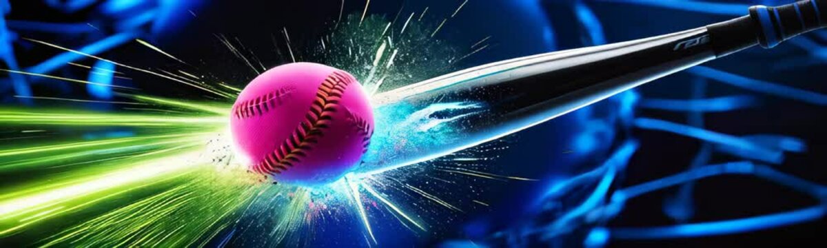 Baseball. Pink Baseball ball. Baseball background with powerful energy burst. The futuristic ball. Competition poster. Digital sport. Copy space for text banner