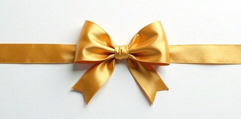 Fototapeta premium Gold ribbon bow on a white background with a subtle texture, refined, elegance, bows