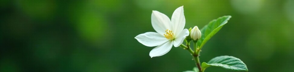 Fototapeta premium Single white jasmine flower with loose and flowing petals, solitary, jasmine flower, airy