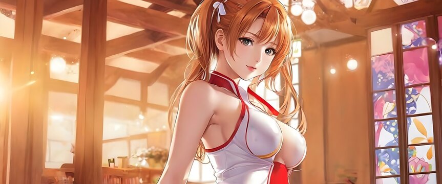 rubia de grandes pechos con lazos en el pelo anime y manga