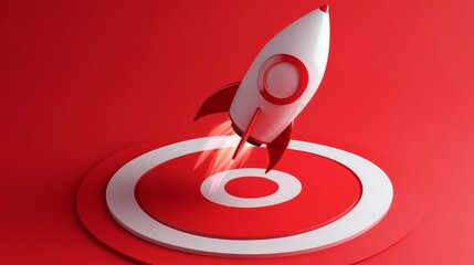 Rocket missle to a red target .  Target audience concept . Powerful merketing strategy . This is a 3d render illustration .