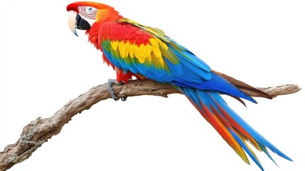 Fototapeta premium A vibrant macaw perched on a branch, showcasing its colorful feathers.