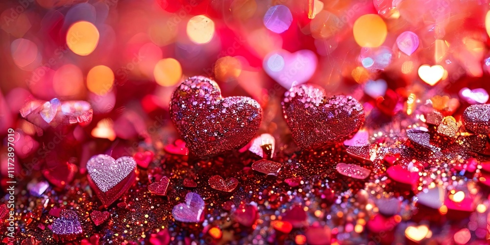 Poster a close up of two hearts on a red background
