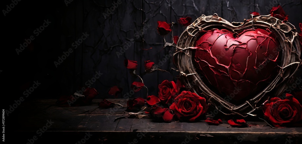Poster a heart with roses on it is surrounded by branches
