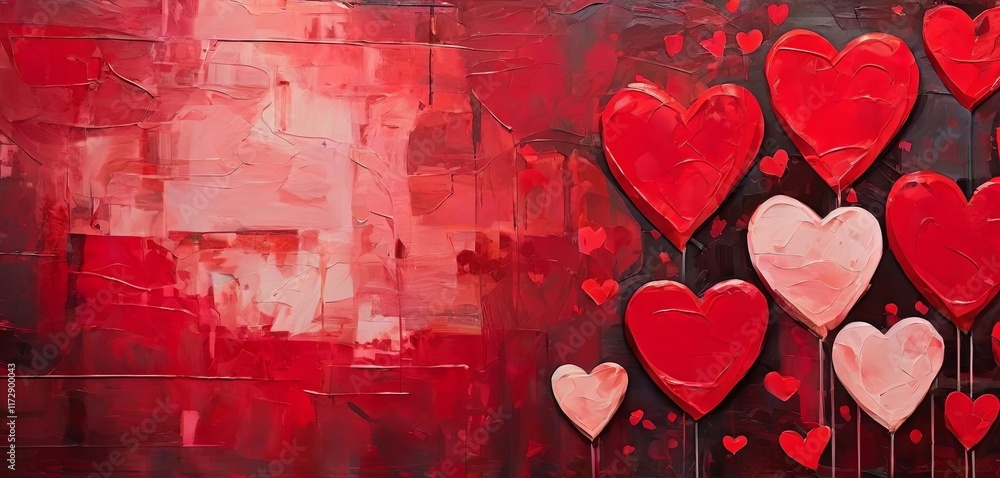 Poster A painting of a red background with a row of hearts on it