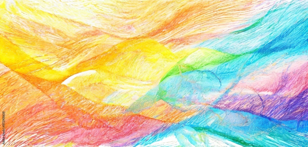 Poster a colorful drawing of a wave with a rainbow in the background