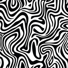 Abstract black and white wavy lines, creating a dynamic pattern.