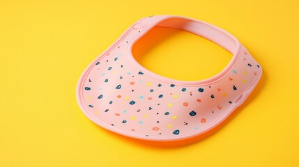 A colorful silicone bib designed for children, featuring playful patterns on a bright background.