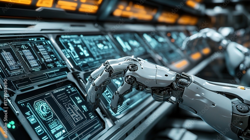 Poster advanced robotics laboratory featuring mechanical arm interaction