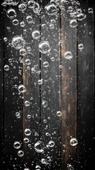 Captivating abstract composition showcasing the ethereal interplay of water droplets light and shadow on a textured wooden surface  The result is a serene meditative