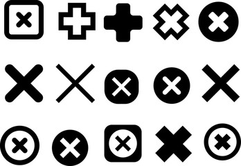 A set of black and white symbols including an X, a cross, and a circle. The X is the most common symbol