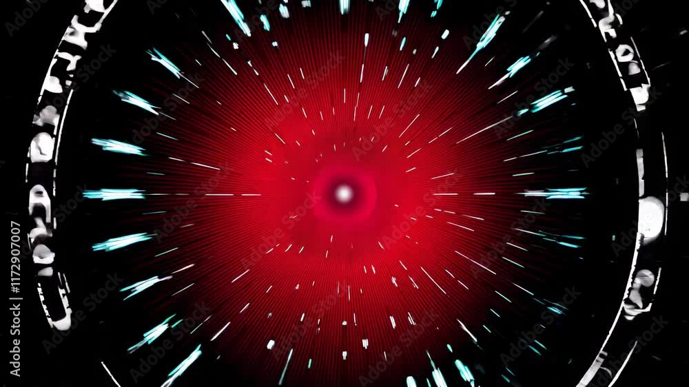 Poster exploring a dynamic space tunnel with vibrant light effects and a central glowing core at high speed