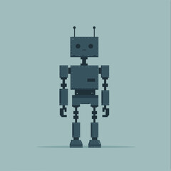Fototapeta premium Robot in pixel art style against light blue background.