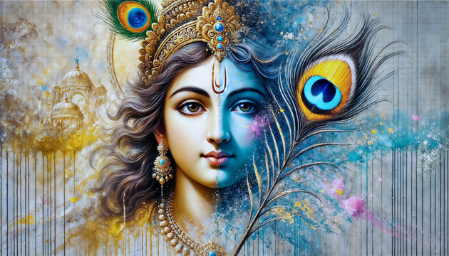 Lord krishna Beautiful artistic image in holi colors

