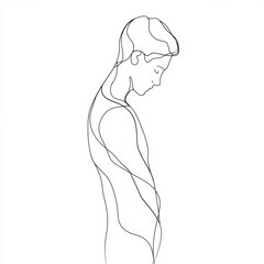 Fototapeta premium A minimalistic line drawing depicts a slender figure in a contemplative pose, emphasizing the beauty of simplicity and the depth of human emotion through artistic expression