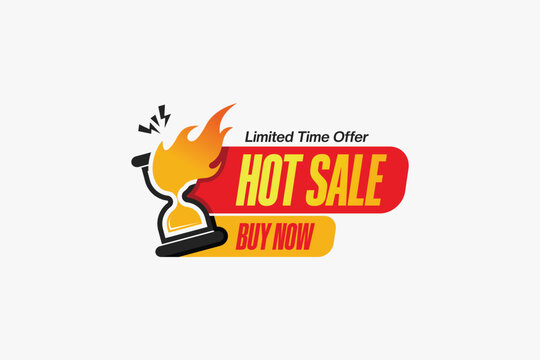 Vector web banner hot sale limited time offer with fire hourglass icon symbol, sales promotion media