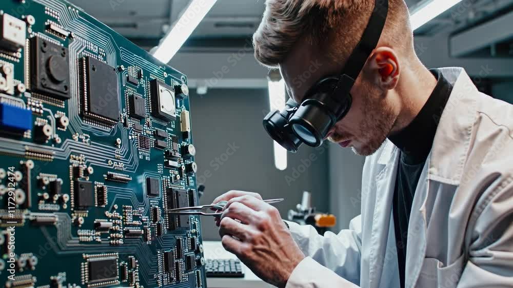 Aufkleber Expert technician repairs circuit board in modern lab using precision tools and magnification