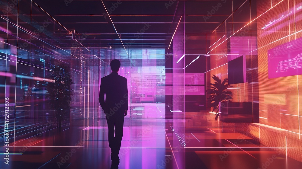 Poster High-Tech 3D Render of a Modern Office Environment with Digital Elements
