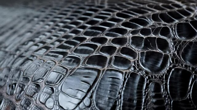 Closeup of glossy black snakeskin texture with intricate patterns in motion