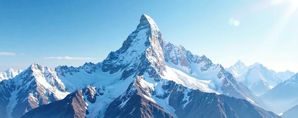 Snow-capped mountain peak rising high in the sky, white peaks, cold climate, mountains