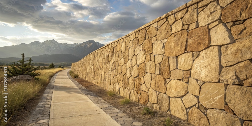 Poster a stone wall with a path leading up to it