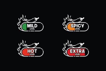 Line style vector illustration of hot chili labels with mild, spicy, hot and extra levels. Hot chili and fire logo