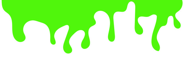 Dripping green goo with splashes and blot effects. Mucus texture blobs. Flat vector illustration isolated on white background. Green slime splashes, Cartoon set of fluid mucus drops