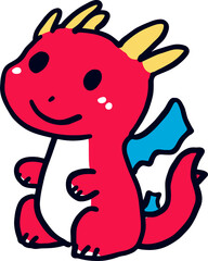 Cute Colorful Cartoon Dragon Illustration with Blue Wings and Yellow Horns