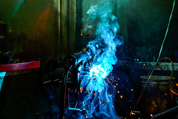 Close up frame from welding work in construction site