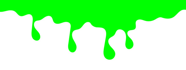 Dripping green goo with splashes and blot effects. Mucus texture blobs. Flat vector illustration isolated on white background. Green slime splashes, Cartoon set of fluid mucus drops