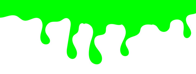 Dripping green goo with splashes and blot effects. Mucus texture blobs. Flat vector illustration isolated on white background. Green slime splashes, Cartoon set of fluid mucus drops